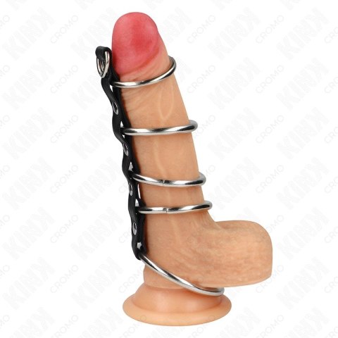 KINK Zestaw 5 metalowych pierścieni z łącznikiem skorzanym, 3,2-5 cm