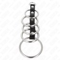 KINK Zestaw 5 metalowych pierścieni z łącznikiem skorzanym, 3,2-5 cm