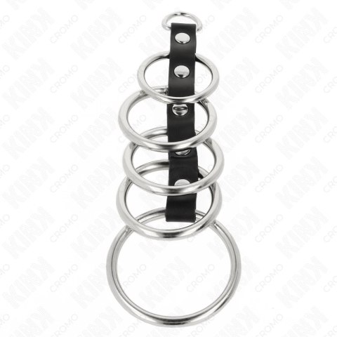 KINK Zestaw 5 metalowych pierścieni z łącznikiem skorzanym, 3,2-5 cm KINK Zestaw 5 metalowych pierścieni z łącznikiem skorzanym, 3,2-5 cm