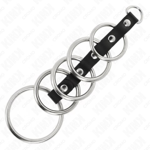 KINK Zestaw 5 metalowych pierścieni z łącznikiem skorzanym, 3,2-5 cm KINK Zestaw 5 metalowych pierścieni z łącznikiem skorzanym, 3,2-5 cm