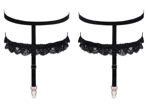 Cottelli ACCESSOIRES Podwojne podwiązki aksamitne z koronką czarne S/M Cottelli ACCESSOIRES Podwojne podwiązki aksamitne z koronką czarne S/M