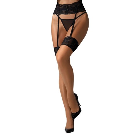 Obsessive Nutris Pończochy beżowe z czarną koronką XL/2XL Obsessive Nutris Pończochy beżowe z czarną koronką XL/2XL