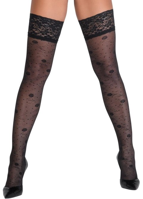 Cottelli LEGWEAR Pończochy czarne z koronką i kwiatowym wzorem 20 den Cottelli LEGWEAR Pończochy czarne z koronką i kwiatowym wzorem 20 den