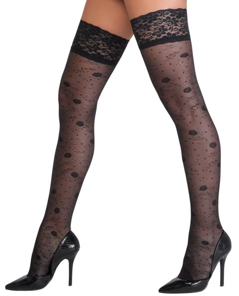 Cottelli LEGWEAR Pończochy czarne z koronką i kwiatowym wzorem 20 den Cottelli LEGWEAR Pończochy czarne z koronką i kwiatowym wzorem 20 den