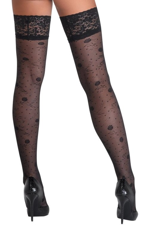 Cottelli LEGWEAR Pończochy czarne z koronką i kwiatowym wzorem 20 den Cottelli LEGWEAR Pończochy czarne z koronką i kwiatowym wzorem 20 den
