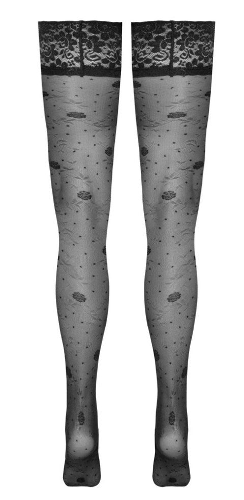 Cottelli LEGWEAR Pończochy czarne z koronką i kwiatowym wzorem 20 den Cottelli LEGWEAR Pończochy czarne z koronką i kwiatowym wzorem 20 den