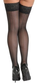 Cottelli LEGWEAR Pończochy czarne z koronką i ozdobnym szwem 20 den