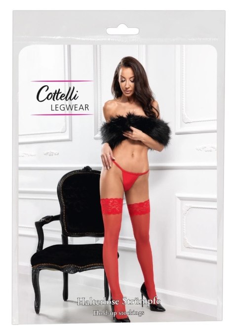 Cottelli LEGWEAR Pończochy czerwone z koronką i silikonowym paskiem 20 den Cottelli LEGWEAR Pończochy czerwone z koronką i silikonowym paskiem 20 den