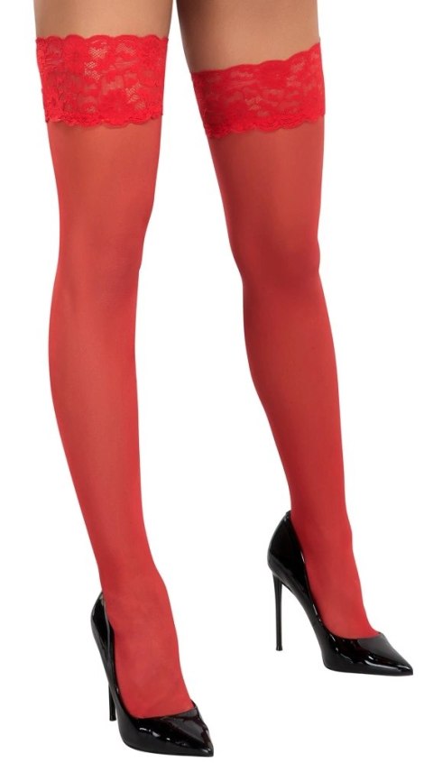 Cottelli LEGWEAR Pończochy czerwone z koronką i silikonowym paskiem 20 den Cottelli LEGWEAR Pończochy czerwone z koronką i silikonowym paskiem 20 den