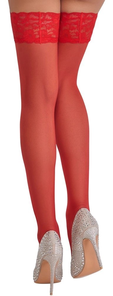 Cottelli LEGWEAR Pończochy czerwone z koronką i silikonowym paskiem 20 den Cottelli LEGWEAR Pończochy czerwone z koronką i silikonowym paskiem 20 den