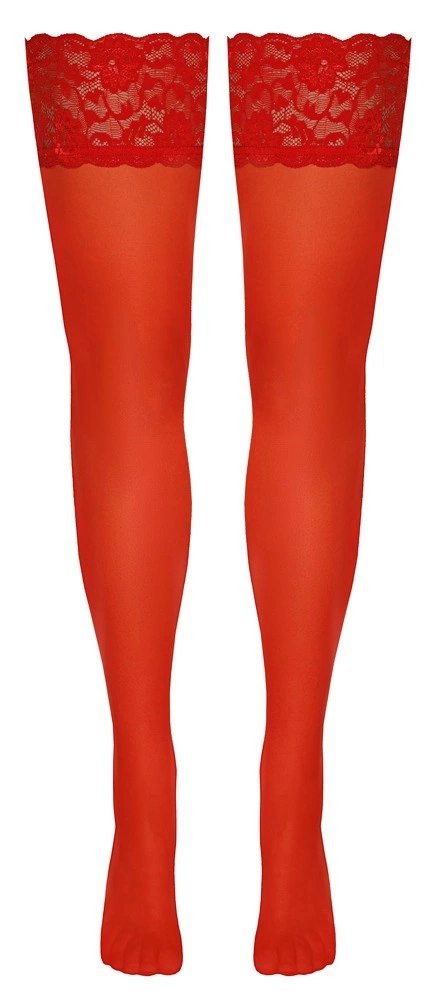 Cottelli LEGWEAR Pończochy czerwone z koronką i silikonowym paskiem 20 den Cottelli LEGWEAR Pończochy czerwone z koronką i silikonowym paskiem 20 den