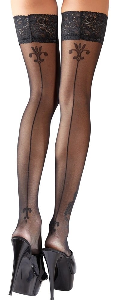 Cottelli Legwear Pończochy czarne koronka szew ozdobny tył 8cm Cottelli Legwear Pończochy czarne koronka szew ozdobny tył 8cm