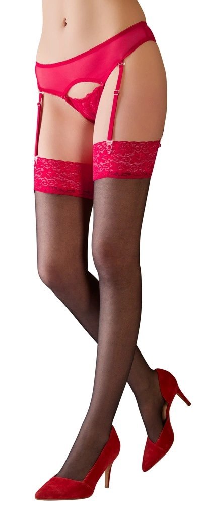 Cottelli Legwear Pończochy czarne z czerwoną koronką, 20 den, rozmiar 8 Cottelli Legwear Pończochy czarne z czerwoną koronką, 20 den, rozmiar 8