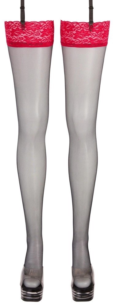 Cottelli Legwear Pończochy czarne z czerwoną koronką, 20 den, rozmiar 8 Cottelli Legwear Pończochy czarne z czerwoną koronką, 20 den, rozmiar 8