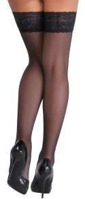 Cottelli Legwear Pończochy czarne z koronką i silikonowym paskiem 20 den