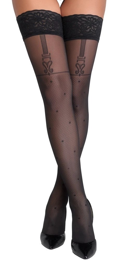 Cottelli Legwear Pończochy czarne z kropeczkami i szelkami 40 den Cottelli Legwear Pończochy czarne z kropeczkami i szelkami 40 den