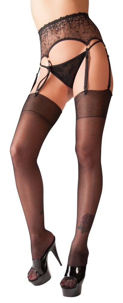 Cottelli Legwear Pończochy do pasa czarne jedwabiste 20 den Oeko-Tex Cottelli Legwear Pończochy do pasa czarne jedwabiste 20 den Oeko-Tex