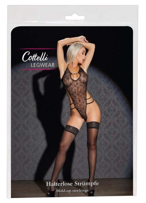 Cottelli Legwear pończochy samonośne czarne z kropeczkami 25 DEN Cottelli Legwear pończochy samonośne czarne z kropeczkami 25 DEN
