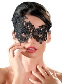 Cottelli Accessories czarna maska na oczy z haftem i koronkową wstążką