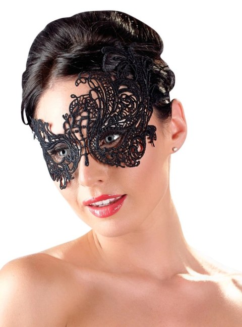 Cottelli Accessories czarna maska na oczy z haftem i koronkową wstążką Cottelli Accessories czarna maska na oczy z haftem i koronkową wstążką