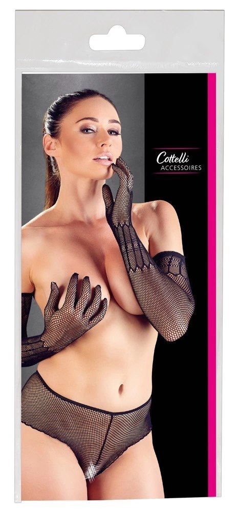 Cottelli Accessories długie siateczkowe rękawiczki czarne S-L