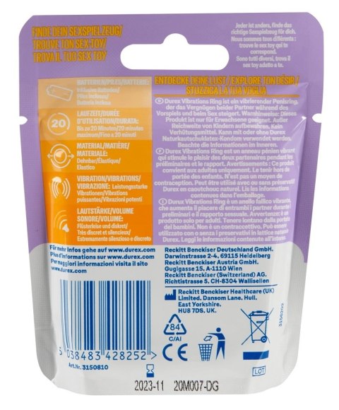 Durex Pleasure Ring - Wibrujący silikonowy pierścień jednorazowy Durex Pleasure Ring - Wibrujący silikonowy pierścień jednorazowy