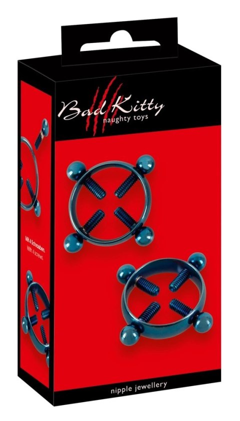Bad Kitty Zaciski na sutki Blue Moon z 4 śrubami, stal nierdzewna Bad Kitty Zaciski na sutki Blue Moon z 4 śrubami, stal nierdzewna