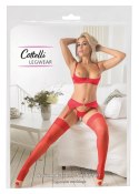 Cottelli Legwear Pończochy czerwone z szeroką koronką 20 den