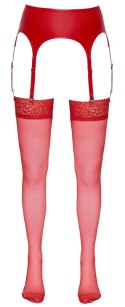 Cottelli Legwear Pończochy czerwone z szeroką koronką 20 den