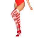 Obsessive Kissmas Pończochy L/XL Czerwono-Białe Paski Multistretch