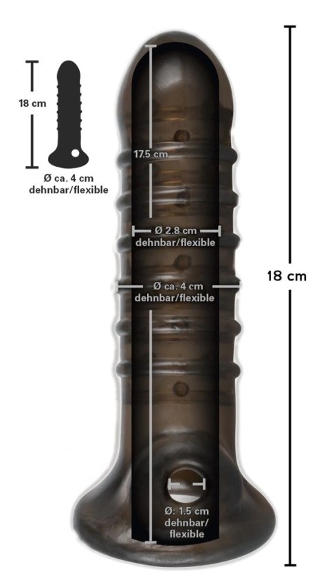 Rebel Nakładka Czarna z Otworem na Jądra i Rowkami 18 cm TPR Rebel Nakładka Czarna z Otworem na Jądra i Rowkami 18 cm TPR