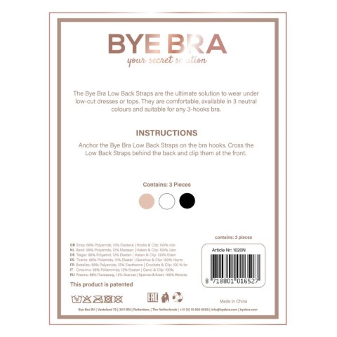 Bye Bra Flexible Low Back Straps 3 haftki czarny/biały regulowane Bye Bra Flexible Low Back Straps 3 haftki czarny/biały regulowane
