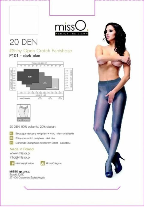 MissO P101 Rajstopy z wycięciem ciemnoniebieskie S/M, połysk MissO P101 Rajstopy z wycięciem ciemnoniebieskie S/M, połysk