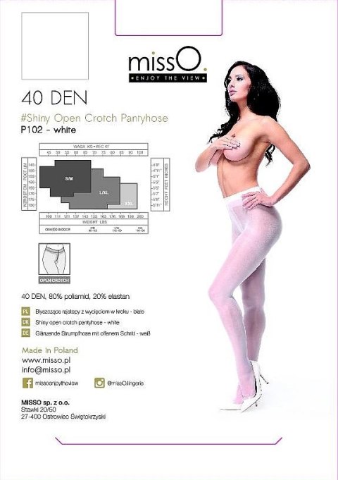MissO P102 Rajstopy z wycięciem białe S/M - 40 DEN, eleganckie MissO P102 Rajstopy z wycięciem białe S/M - 40 DEN, eleganckie