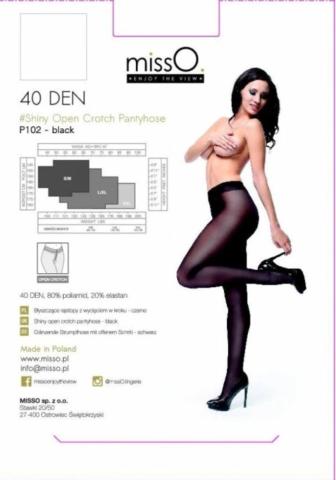 MissO P102 rajstopy czarne S/M z rozcięciem, lekko błyszczące 40 DEN MissO P102 rajstopy czarne S/M z rozcięciem, lekko błyszczące 40 DEN