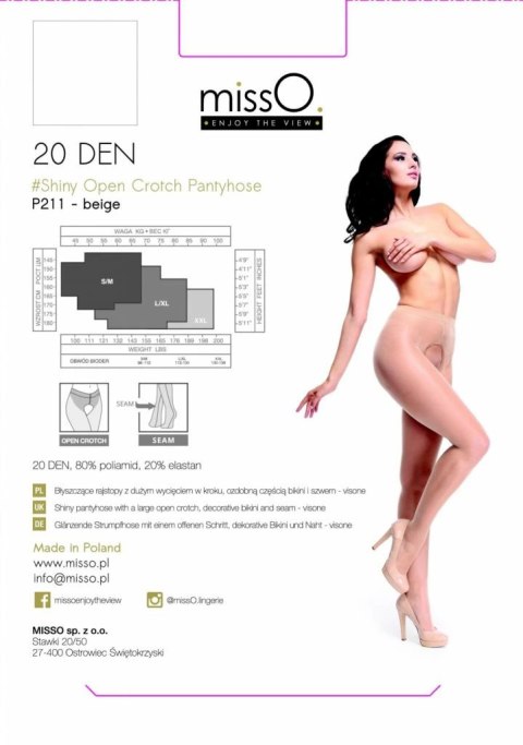 MissO P211 Rajstopy z wycięciem, połysk, beżowe S/M MissO P211 Rajstopy z wycięciem, połysk, beżowe S/M