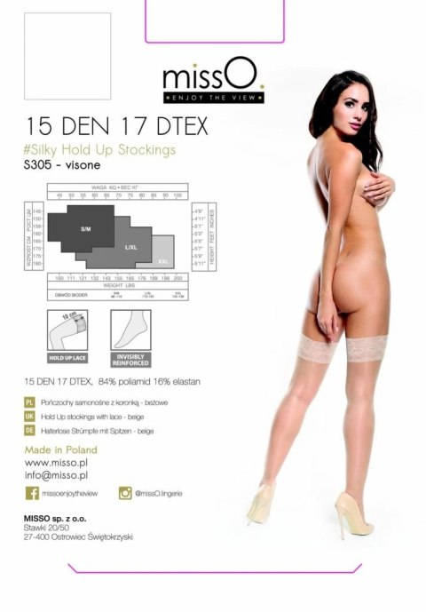 MissO S305 Pończochy samonośne beżowe L/XL koronka 15 DEN MissO S305 Pończochy samonośne beżowe L/XL koronka 15 DEN