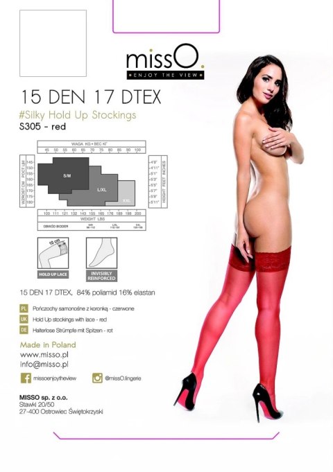 MissO S305 Pończochy samonośne czerwone XXL 15DEN koronka MissO S305 Pończochy samonośne czerwone XXL 15DEN koronka