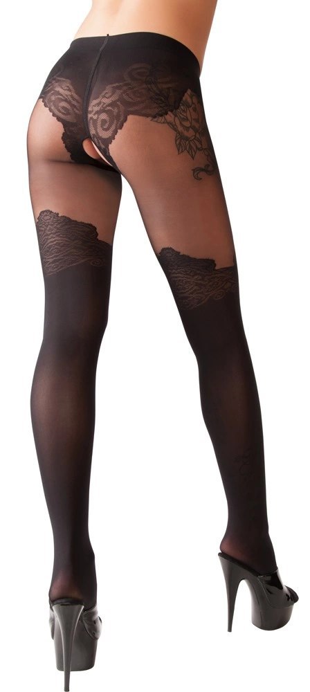 Cottelli LEGWEAR rajstopy czarne z eleganckim wzorem nad kolano 4 Cottelli LEGWEAR rajstopy czarne z eleganckim wzorem nad kolano 4