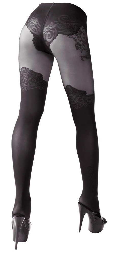 Cottelli LEGWEAR rajstopy czarne z eleganckim wzorem nad kolano 4 Cottelli LEGWEAR rajstopy czarne z eleganckim wzorem nad kolano 4