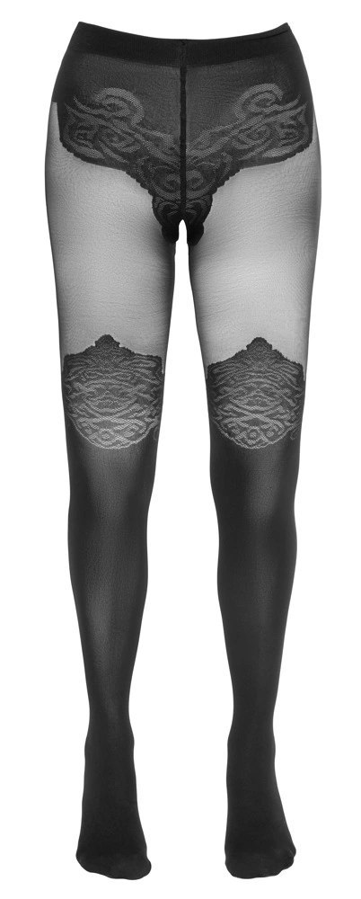 Cottelli LEGWEAR rajstopy czarne z eleganckim wzorem nad kolano 4 Cottelli LEGWEAR rajstopy czarne z eleganckim wzorem nad kolano 4