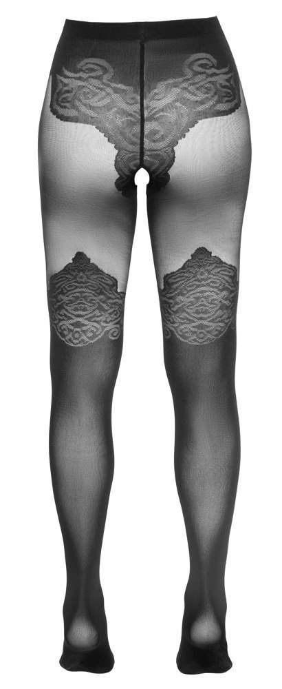 Cottelli LEGWEAR rajstopy czarne z eleganckim wzorem nad kolano 4 Cottelli LEGWEAR rajstopy czarne z eleganckim wzorem nad kolano 4