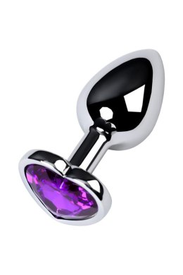 Silver anal plug with purple gem heart-shaped