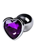 Silver anal plug with purple gem heart-shaped Silver anal plug with purple gem heart-shaped