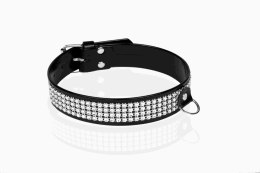 WHIPS Vegan – Obroża Damska z Kryształkami (Czarna, Lakierowana, 3 cm)