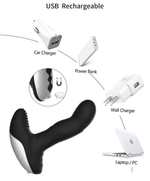 Wibrator Silicone Massager USB 7 Function + Pulsator / Heating BLACK Wibrator Silicone Massager USB 7 Function + Pulsator / Heating BLACK