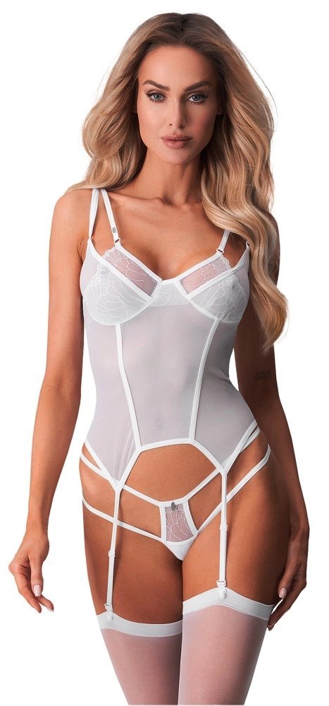 Obsessive Arrowel Basque L/XL Koronkowy Transparentny Biały Obsessive