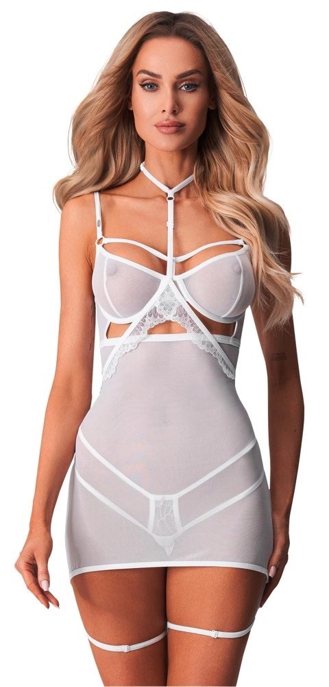 Obsessive Arrowel Chemise biała 2XL/3XL z koronką i paskami Obsessive Obsessive Arrowel Chemise biała 2XL/3XL z koronką i paskami Obsessive