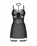 Obsessive Arrowel Black Chemise - koronkowa halka z paskami, czarna m Obsessive Obsessive Arrowel Black Chemise - koronkowa halka z paskami, czarna m Obsessive