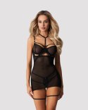 Obsessive Arrowel Black Chemise - koronkowa halka z paskami, czarna m Obsessive Obsessive Arrowel Black Chemise - koronkowa halka z paskami, czarna m Obsessive